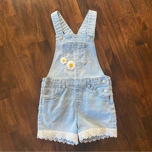 Wonder Nation Toddler Girls Denim Overall Shorts with Lace Trim Size 5T